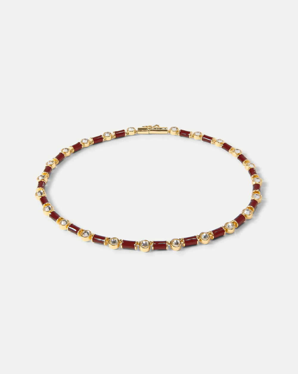 Burgundy Enamel and Crystal Barrel Necklace