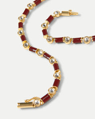 Burgundy Enamel and Crystal Barrel Necklace