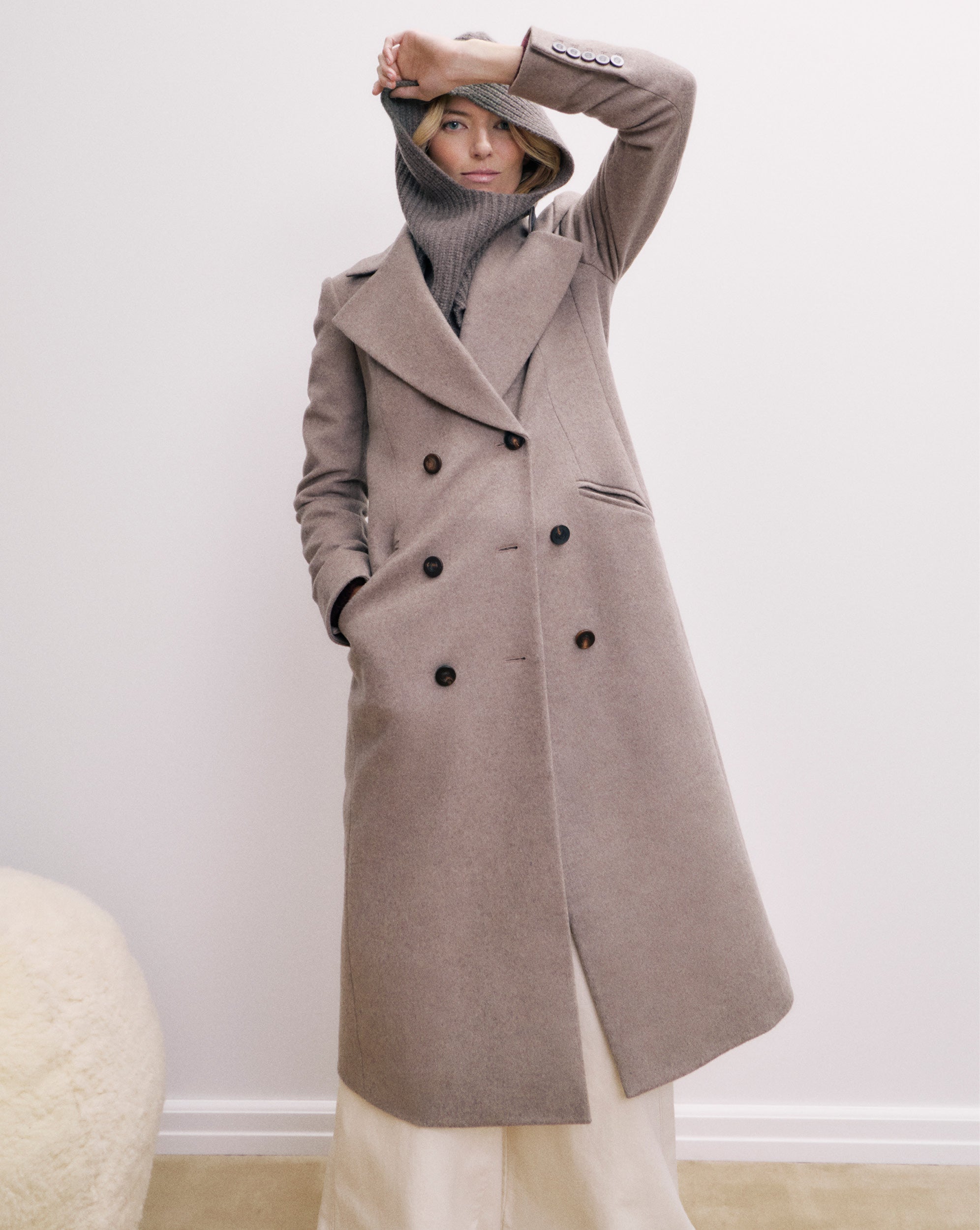 Seth Cashmere Coat in Taupe Melange