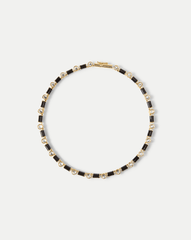 Black Enamel and Crystal Barrel Necklace in Black