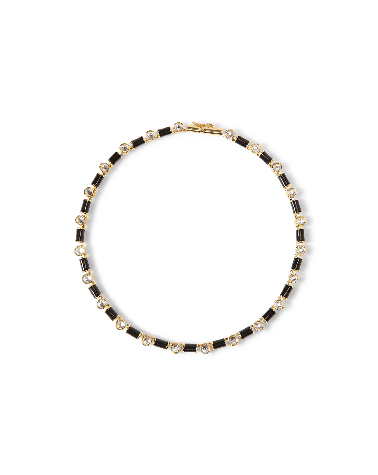 Black Enamel and Crystal Barrel Necklace in Black