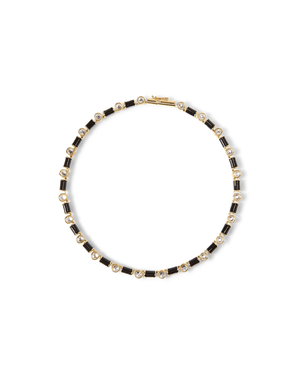 Black Enamel and Crystal Barrel Necklace in Black