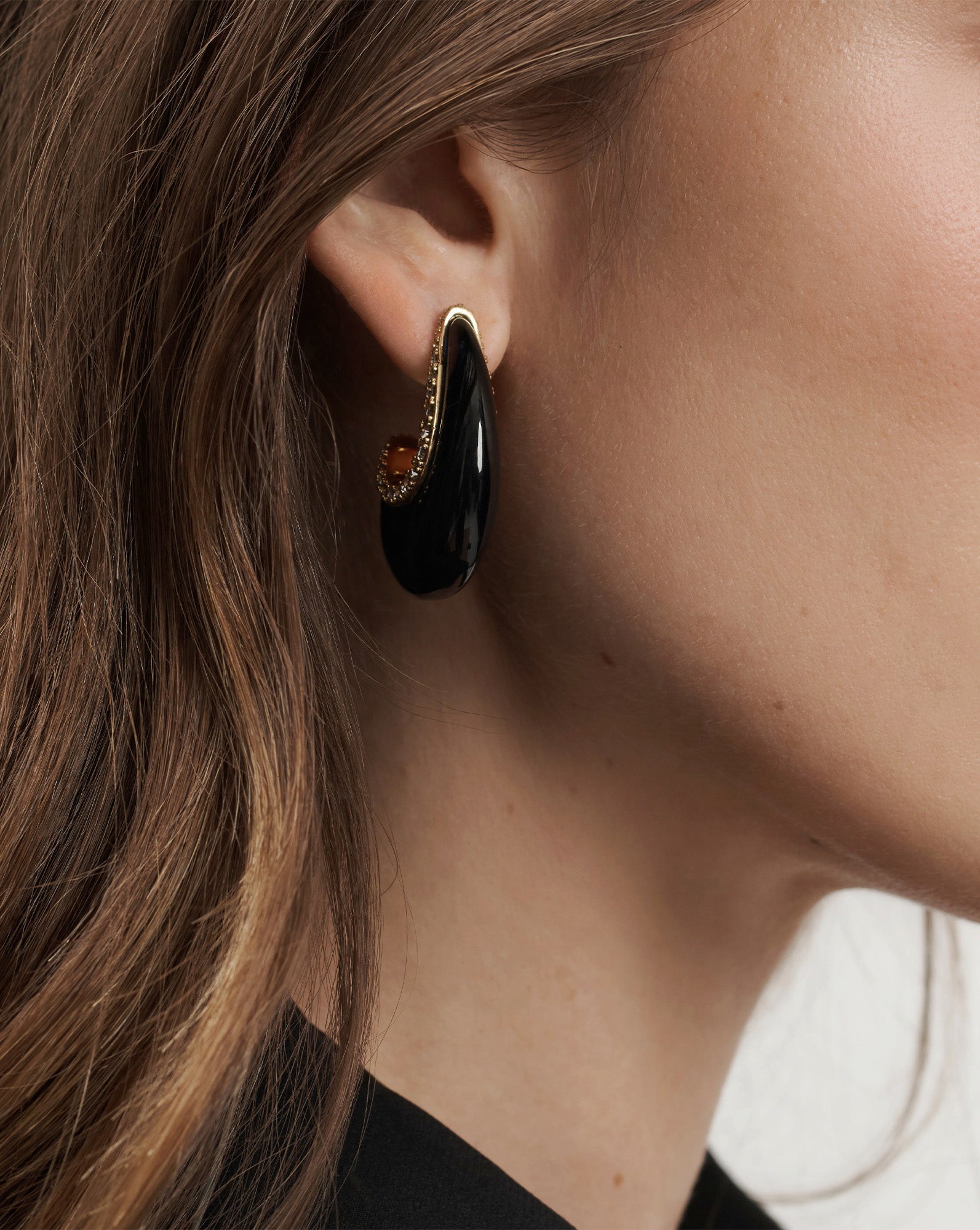 Resin J-Hoop Earring in Navy