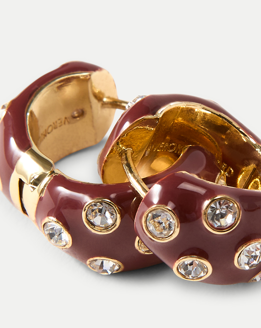 Crystal and Enamel Huggie Hoop in Burgundy