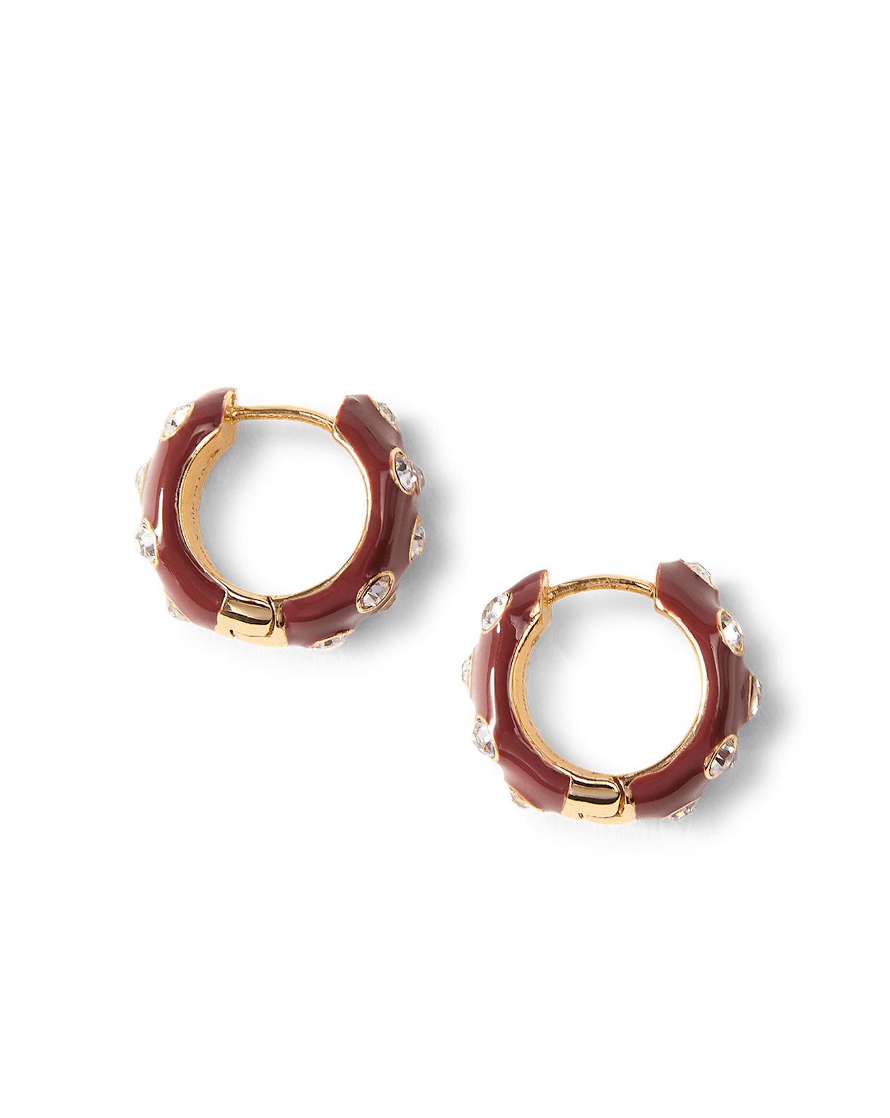 Crystal and Enamel Huggie Hoop in Burgundy