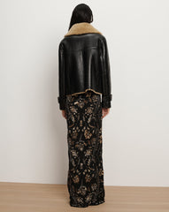 Danika Shearling Jacket in Shiny Black Leather