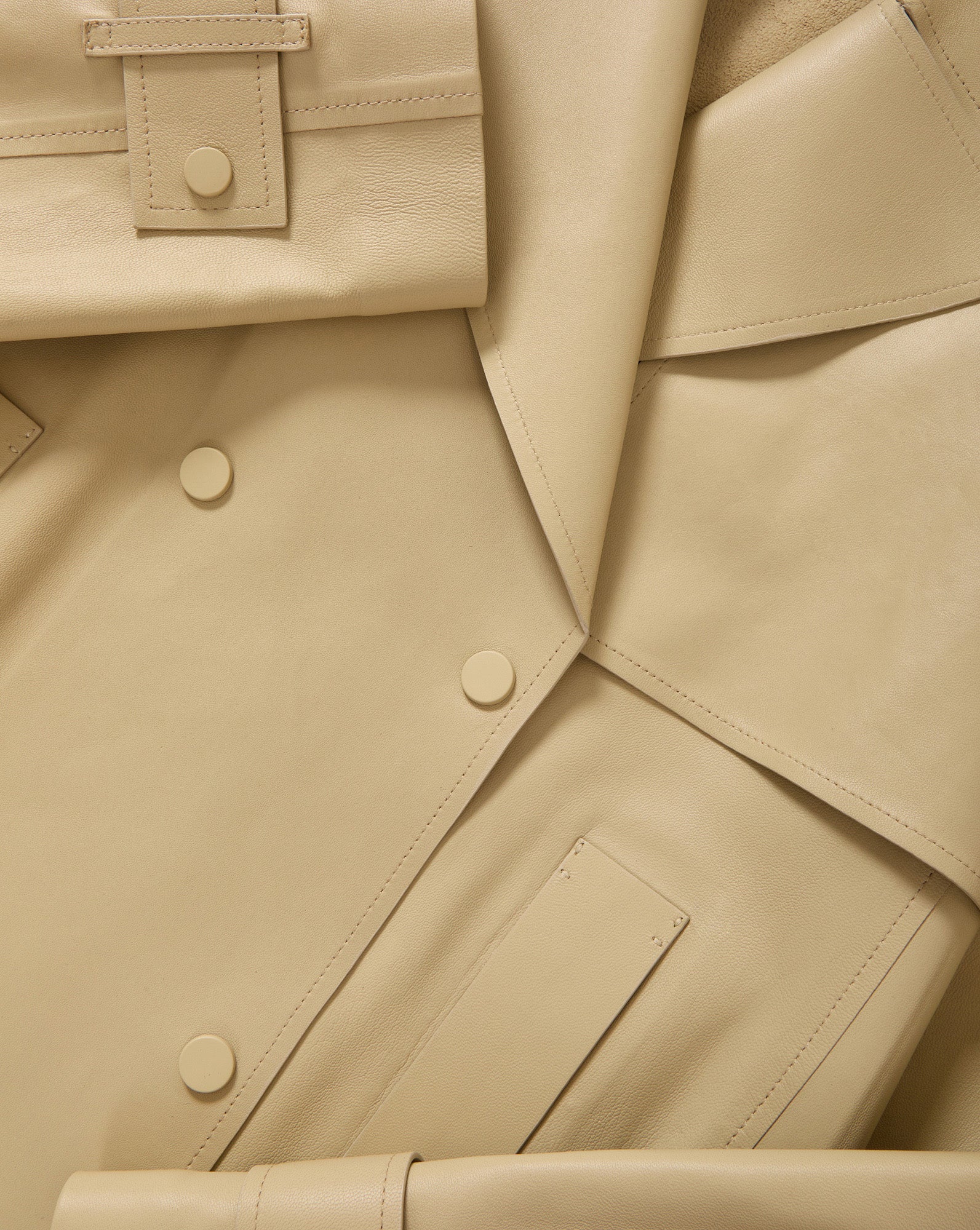 Heathcliff Cropped Leather Trench Coat in Stone Khaki