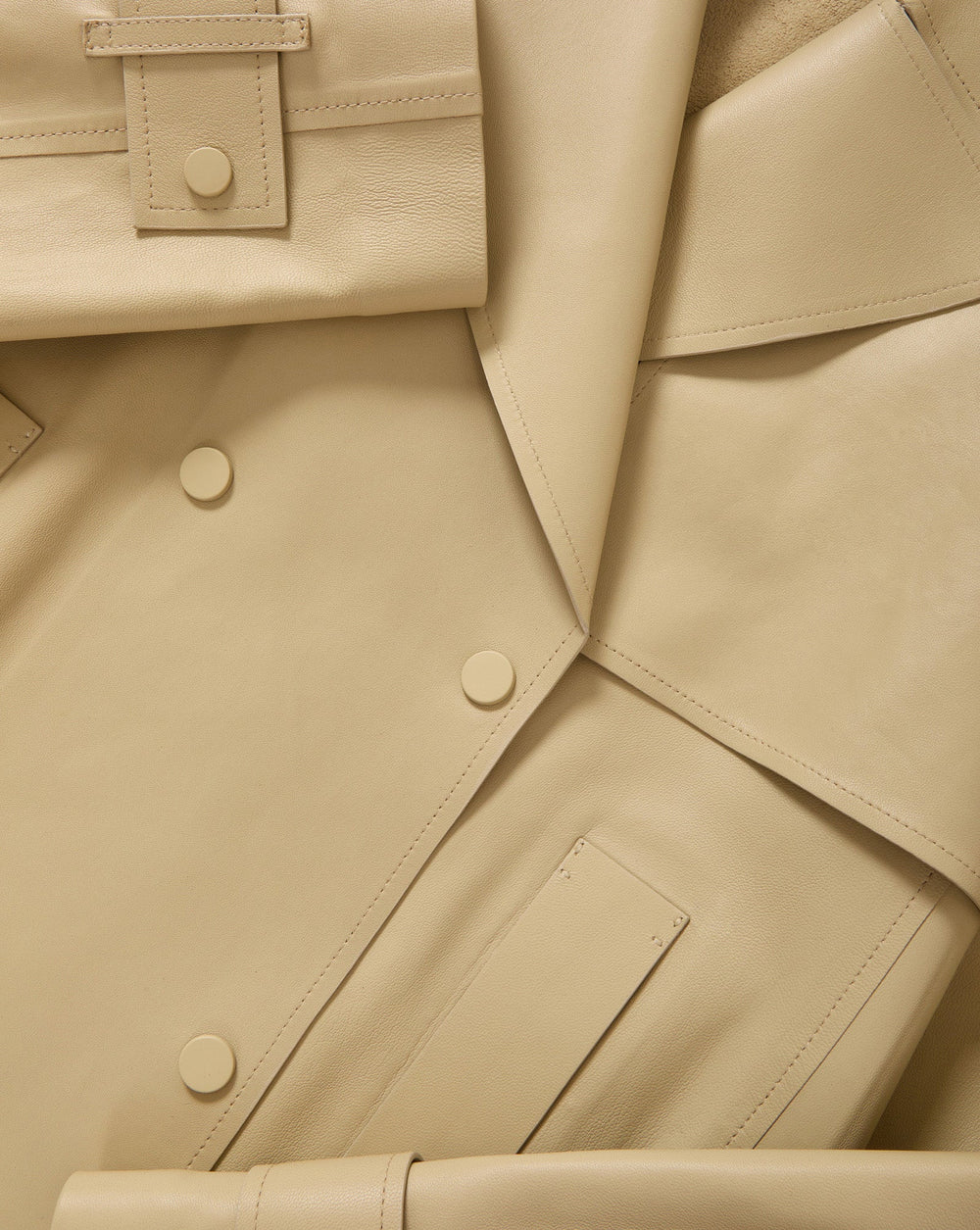 Heathcliff Cropped Leather Trench Coat in Stone Khaki