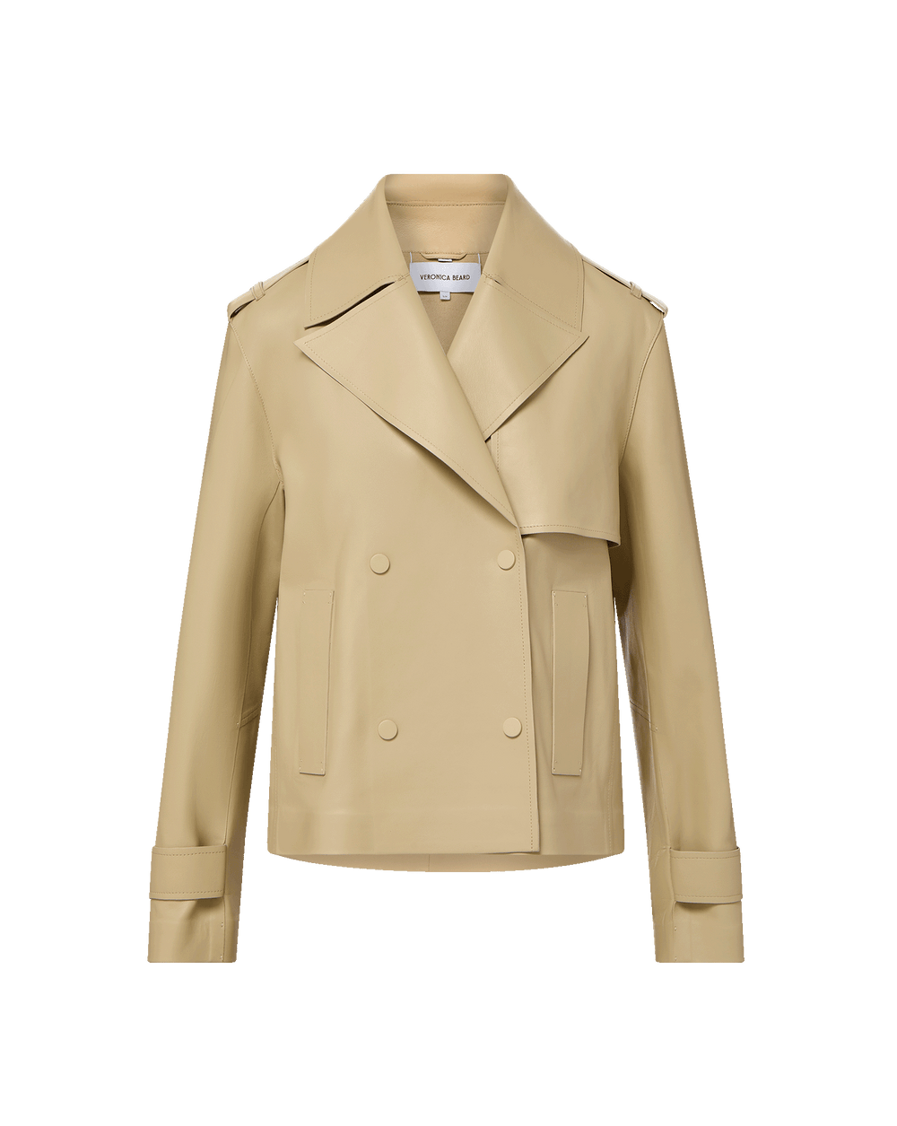 Heathcliff Cropped Leather Trench Coat in Stone Khaki