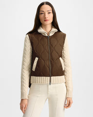 Patra Knit-Sleeve Quilted Jacket in Mocha/Heathered Sand Brown & Cream