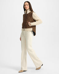 Patra Knit-Sleeve Quilted Jacket in Mocha/Heathered Sand Brown & Cream