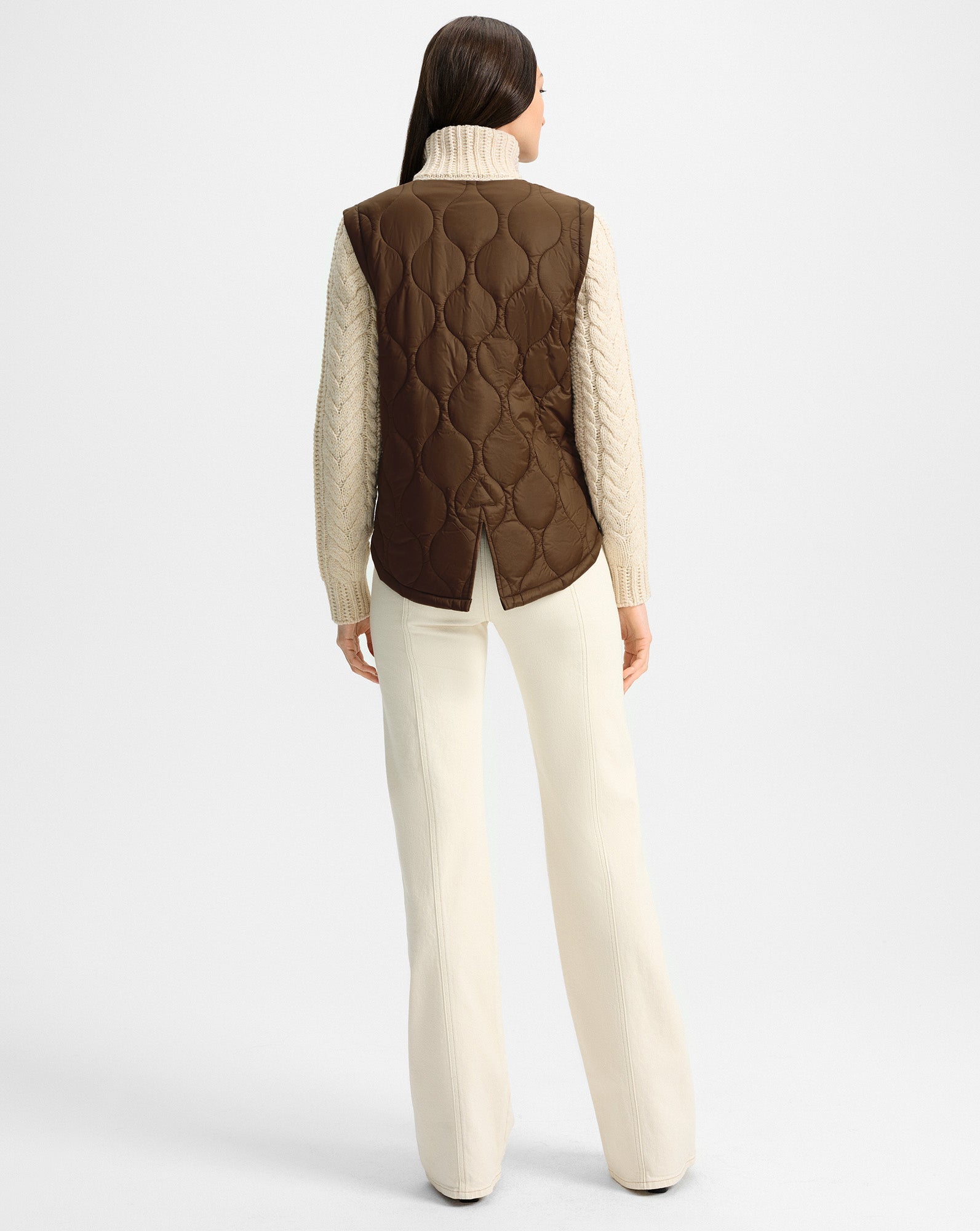 Patra Knit-Sleeve Quilted Jacket in Mocha/Heathered Sand Brown & Cream