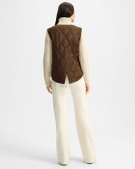 Patra Knit-Sleeve Quilted Jacket in Mocha/Heathered Sand Brown & Cream