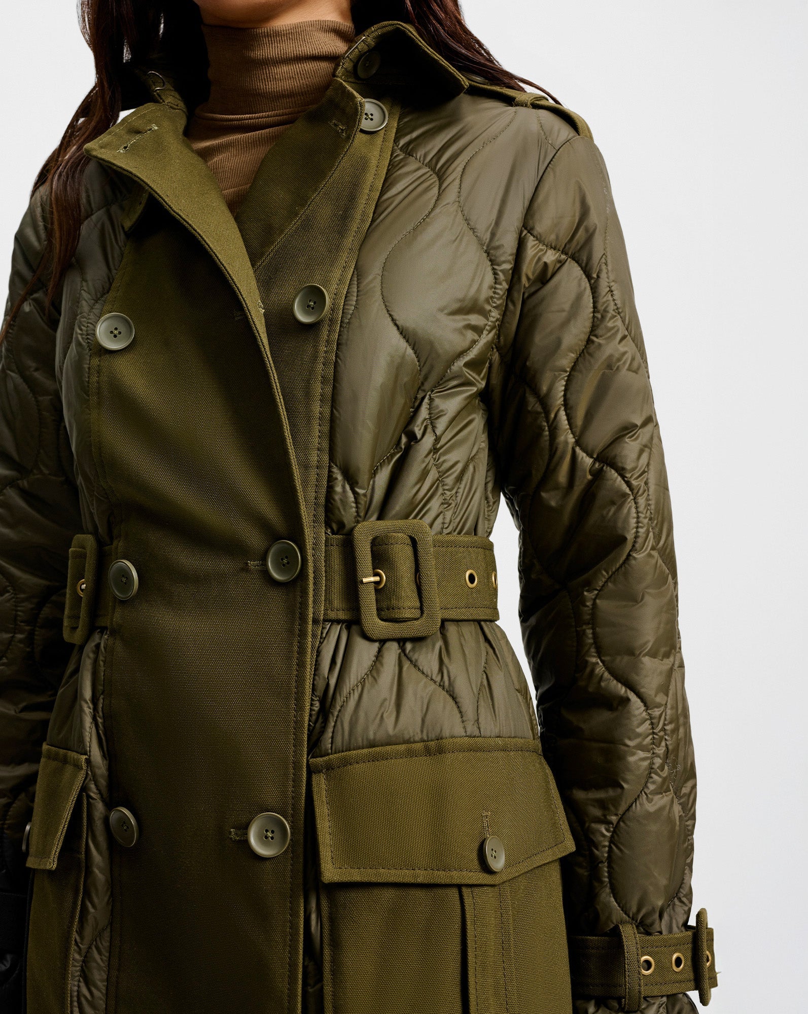 Newberry Puffer Trench Coat in Khaki