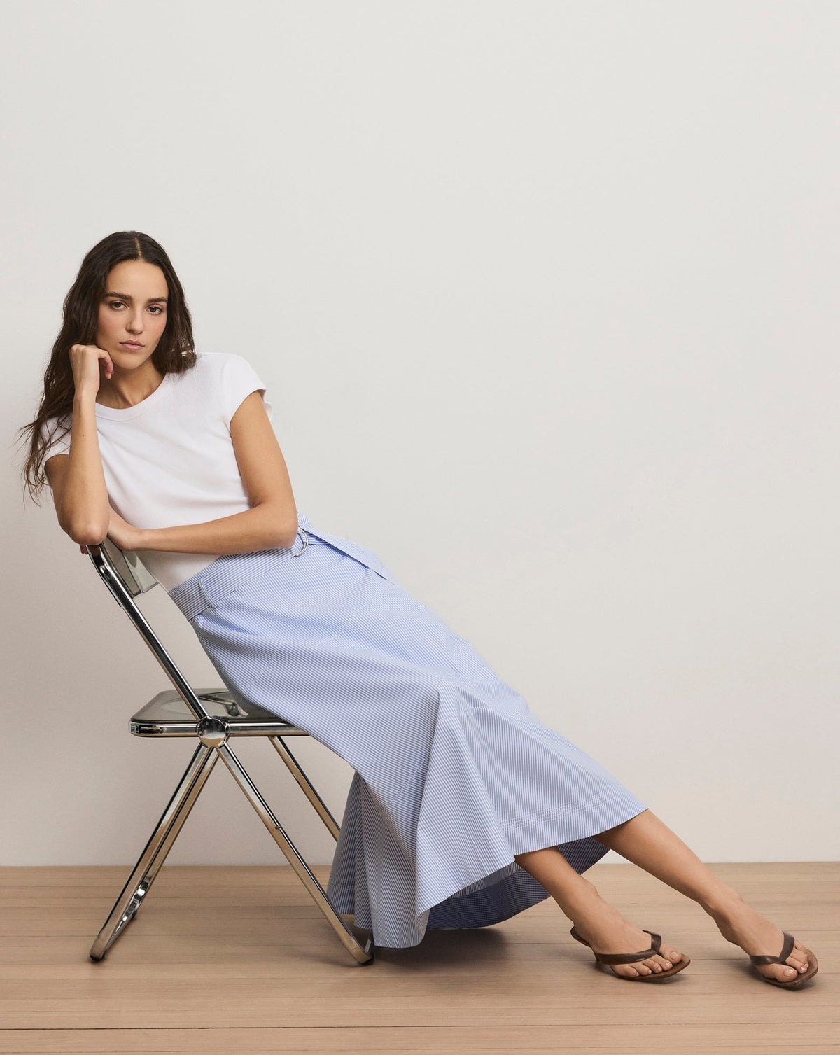 Belmar Mixed-Media Midi Dress in Blue/White Stripe