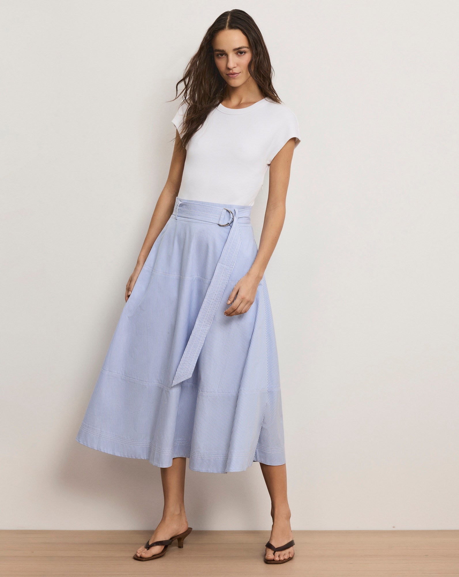 Belmar Mixed-Media Midi Dress in Blue/White Stripe