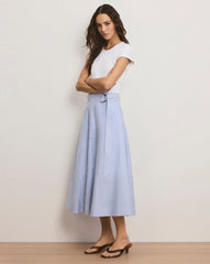 Belmar Mixed-Media Midi Dress in Blue/White Stripe