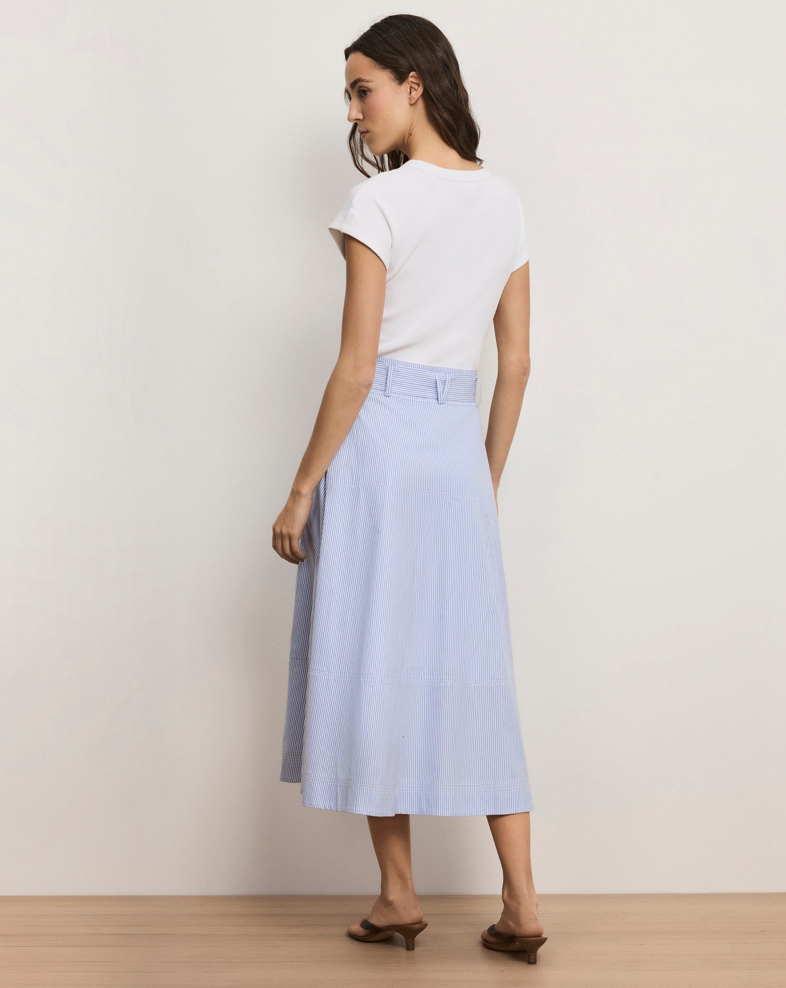 Belmar Mixed-Media Midi Dress in Blue/White Stripe