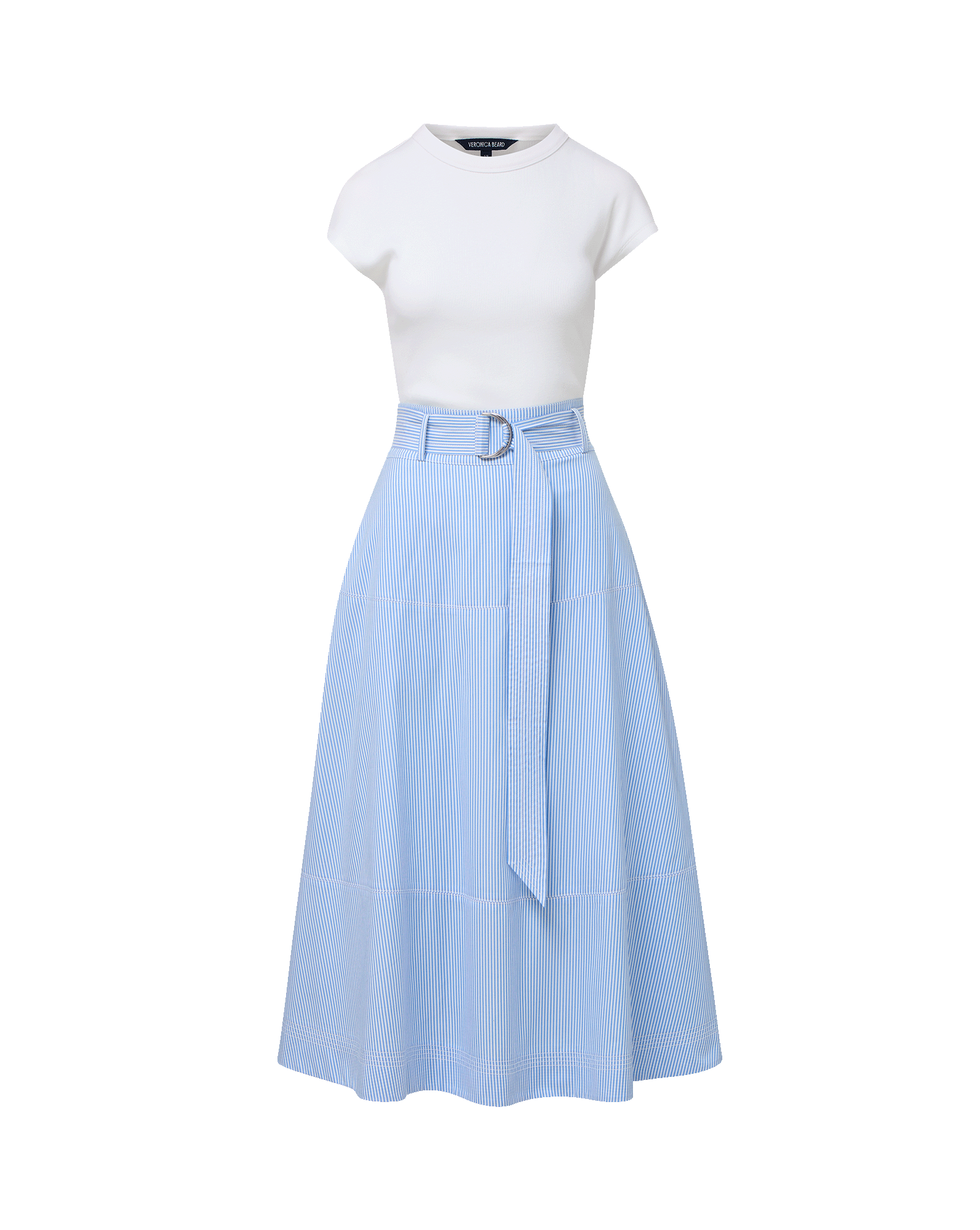 Belmar Mixed-Media Midi Dress in Blue/White Stripe