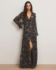 Akara Silk Maxi Dress in Black Multi