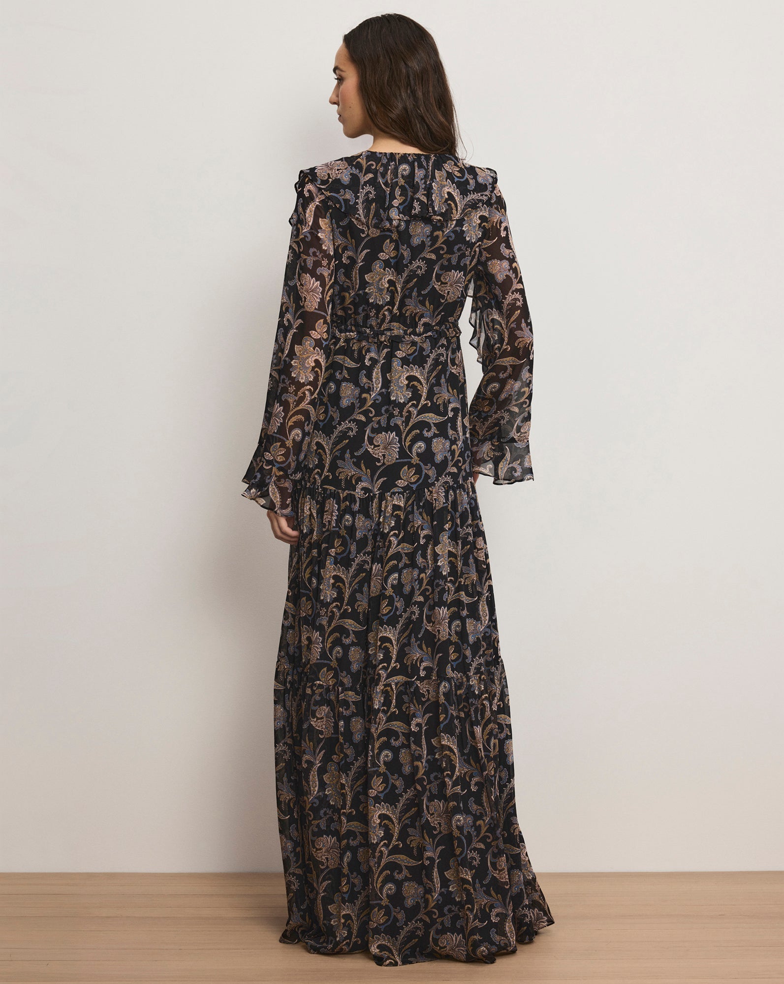 Akara Silk Maxi Dress in Black Multi