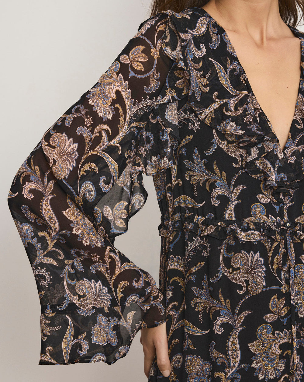 Akara Silk Maxi Dress in Black Multi