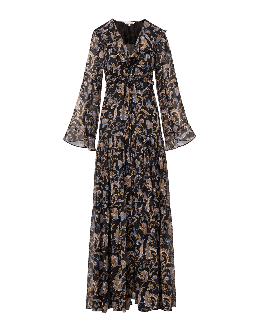 Akara Silk Maxi Dress in Black Multi