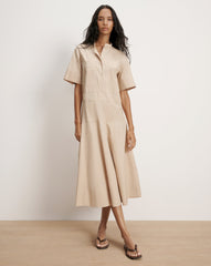 Cam Drop Waist Midi Dress in Stone Khaki