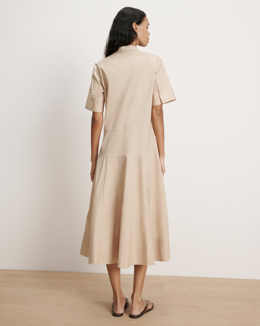 Cam Drop Waist Midi Dress in Stone Khaki