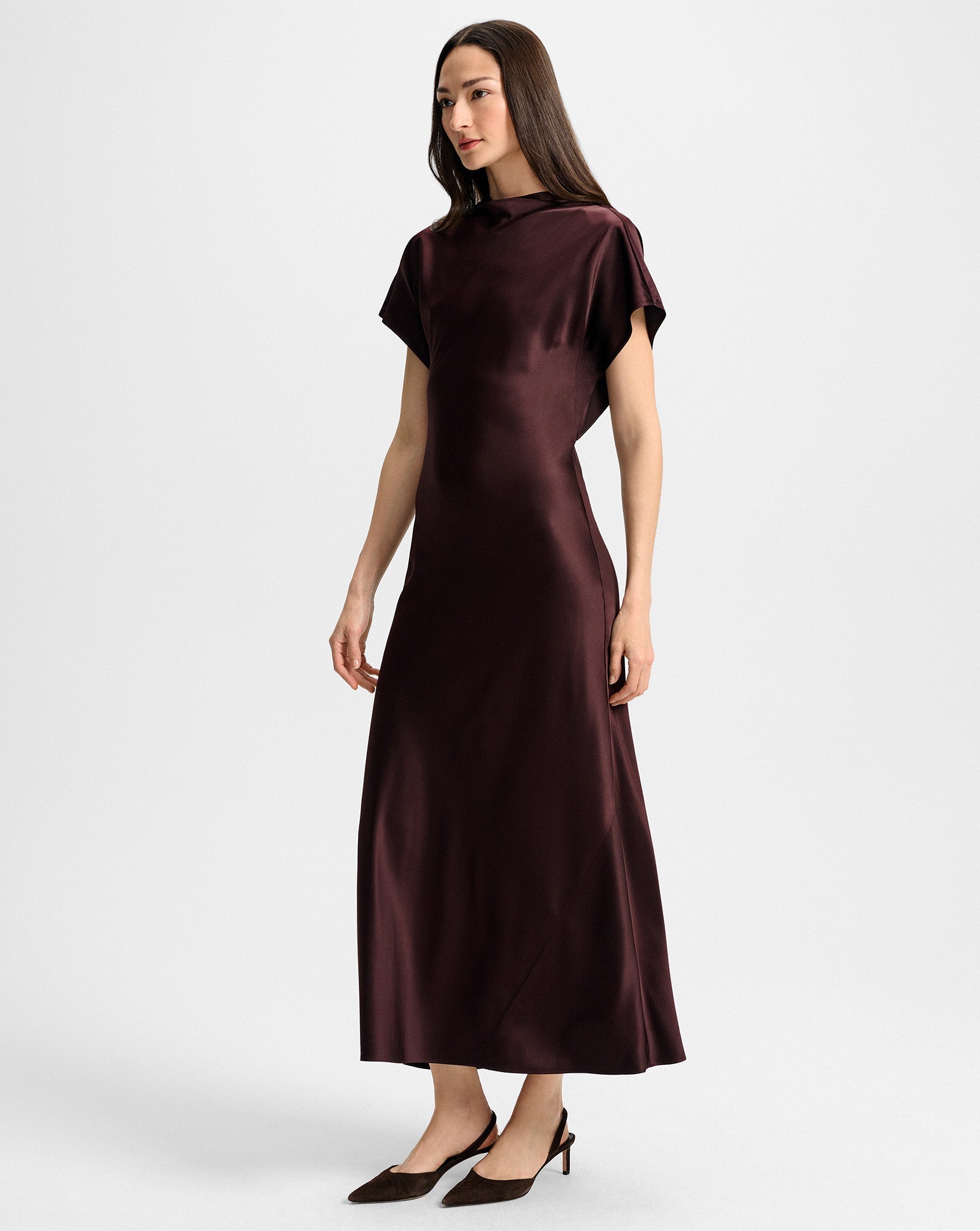 Redgrave Silk Midi Dress in Maroon Dark Currant
