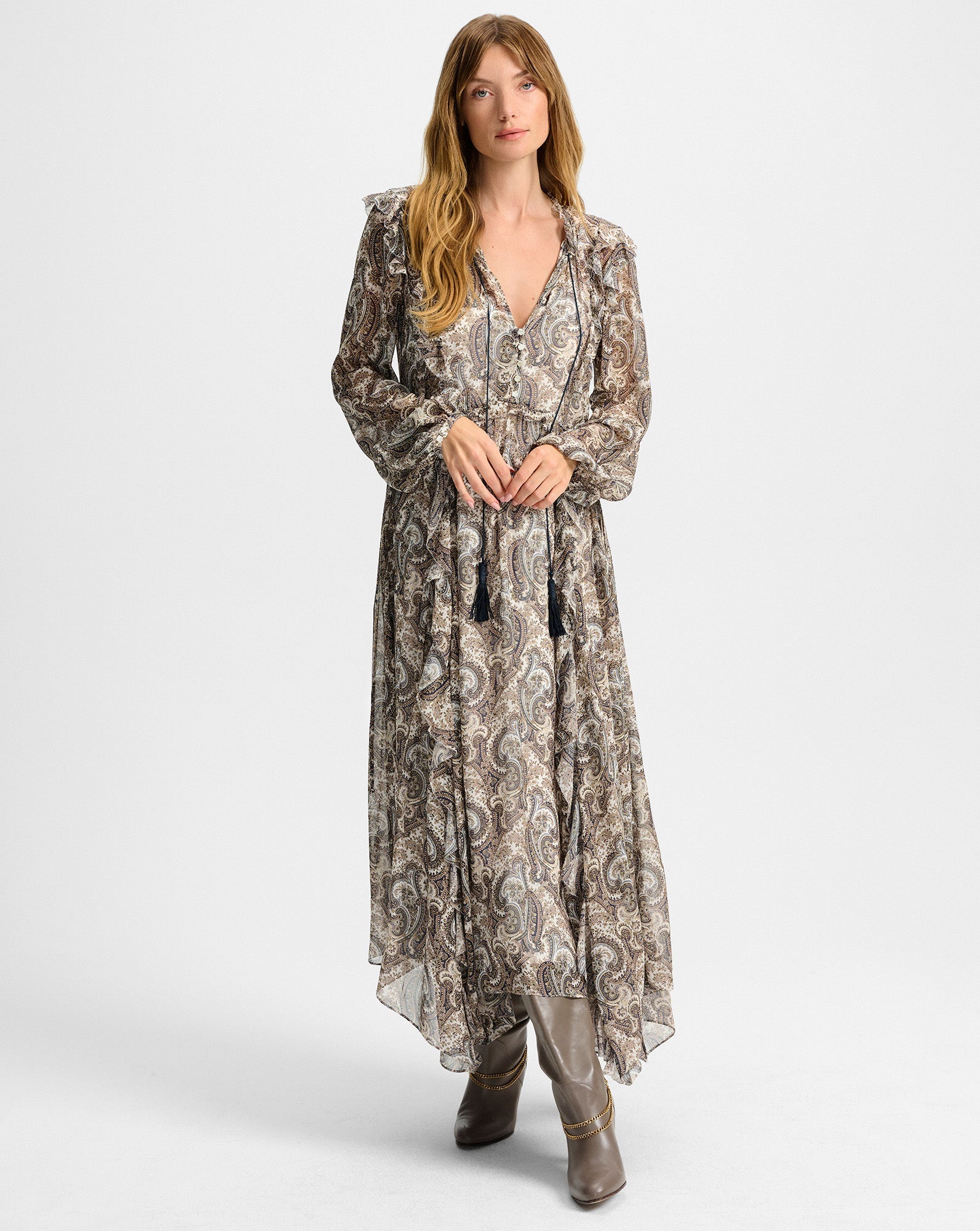 Lilith Silk Midi Dress in Dove Multi