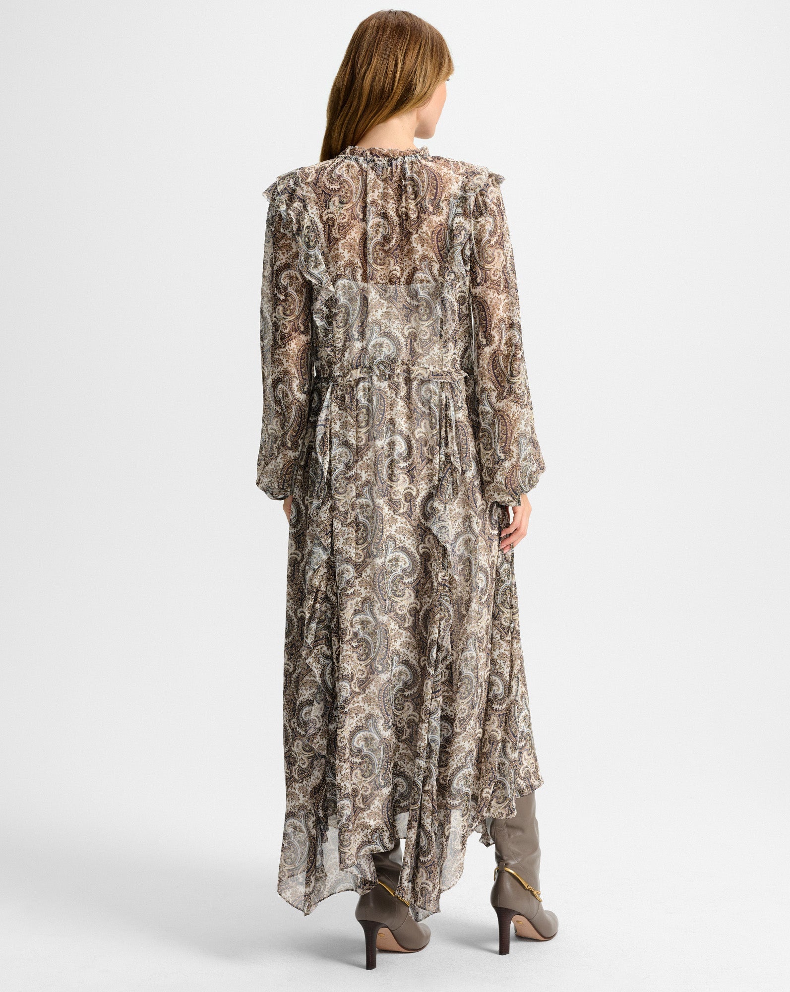 Lilith Silk Midi Dress in Dove Multi