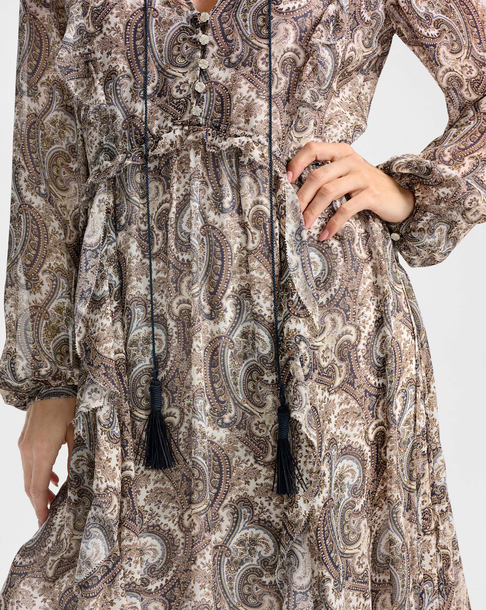 Lilith Silk Midi Dress in Dove Multi