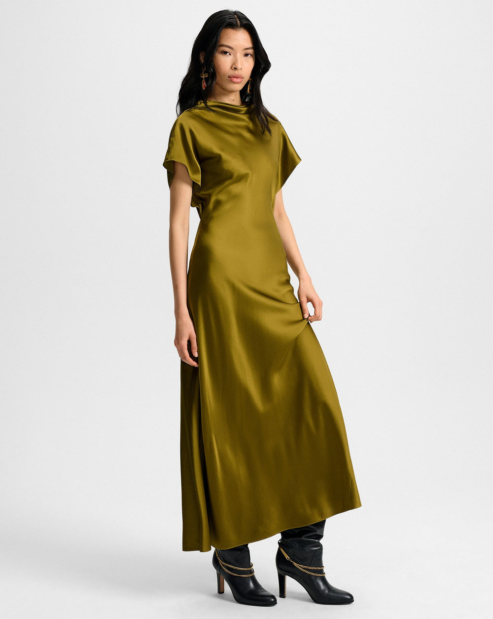 Redgrave Silk Midi Dress in Moss Green