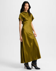Redgrave Silk Midi Dress in Moss Green