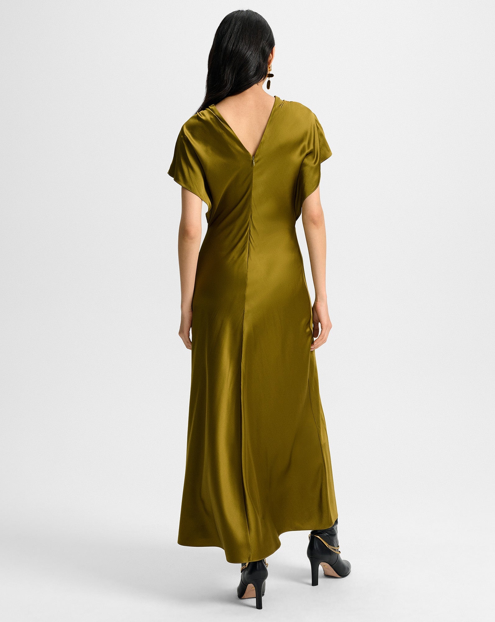 Redgrave Silk Midi Dress in Moss Green