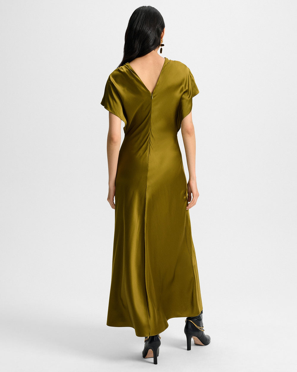 Redgrave Silk Midi Dress in Moss Green