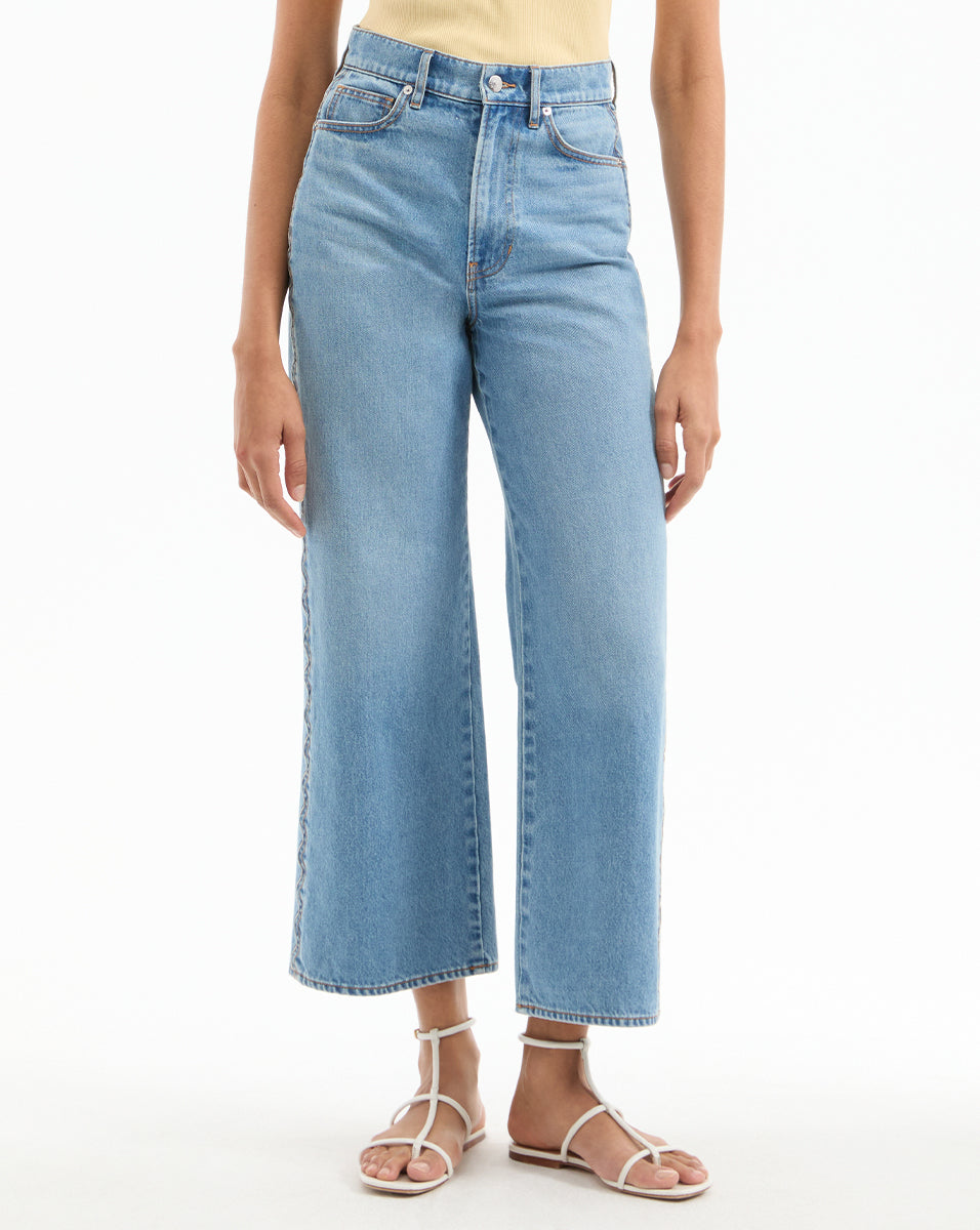 Taylor Scalloped Cropped Wide-Leg Jean in Medium Wash Denim Nova