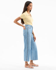 Taylor Scalloped Cropped Wide-Leg Jean in Medium Wash Denim Nova