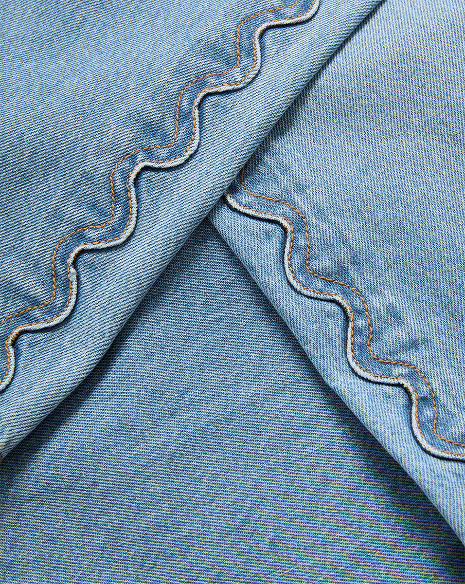 Taylor Scalloped Cropped Wide-Leg Jean in Medium Wash Denim Nova