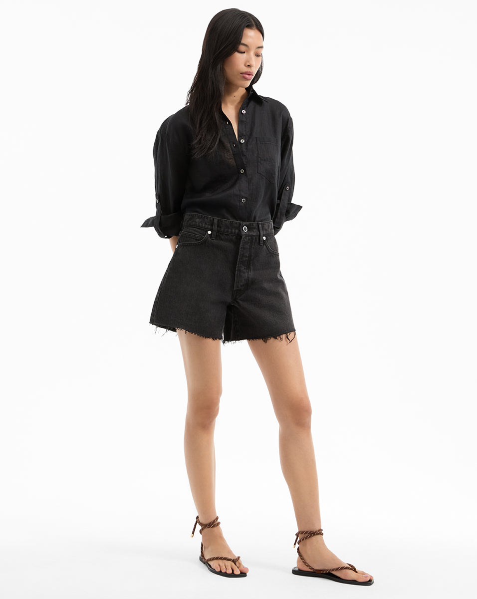 Ellis Mid Rise Denim Short in Washed Black Onyx