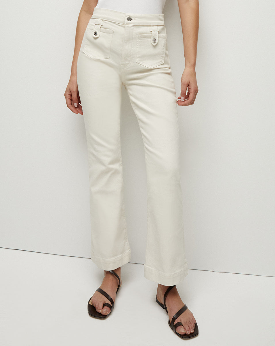 Carson Patch-Pocket Kick-Flare Jean in Ecru