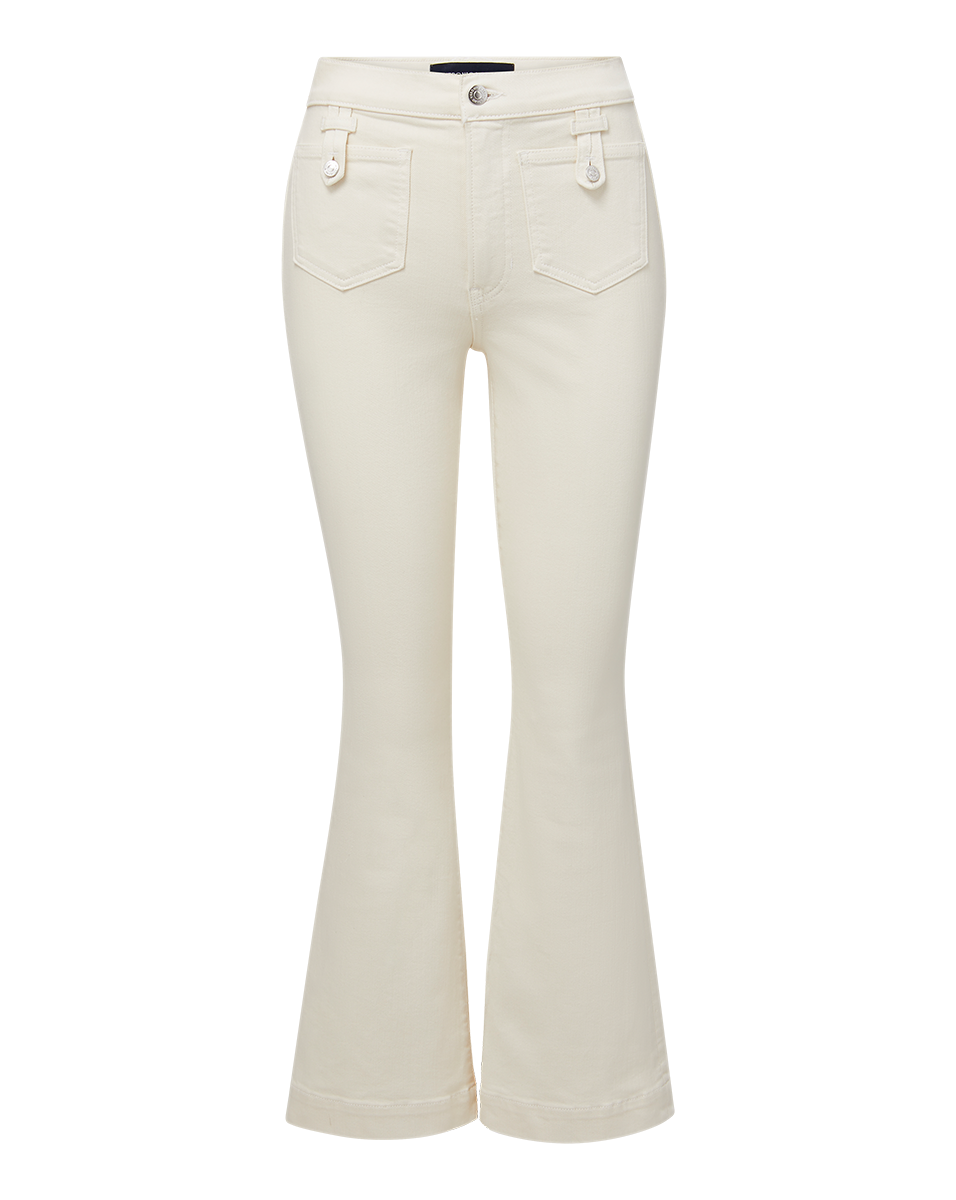 Carson Patch-Pocket Kick-Flare Jean in Ecru