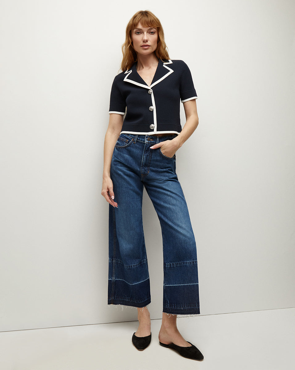 Taylor Released Hem Cropped Wide-Leg Jean in Bright Blue