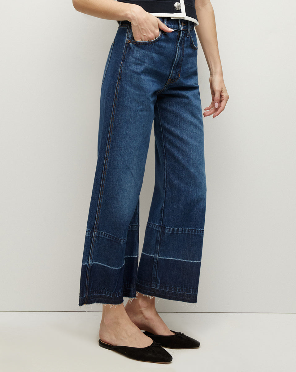 Taylor Released Hem Cropped Wide-Leg Jean in Bright Blue