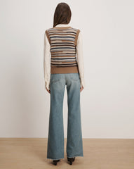 Blue & White Stripes Dark Acorn Multi Helenka Wool Sweater Vest in Brown