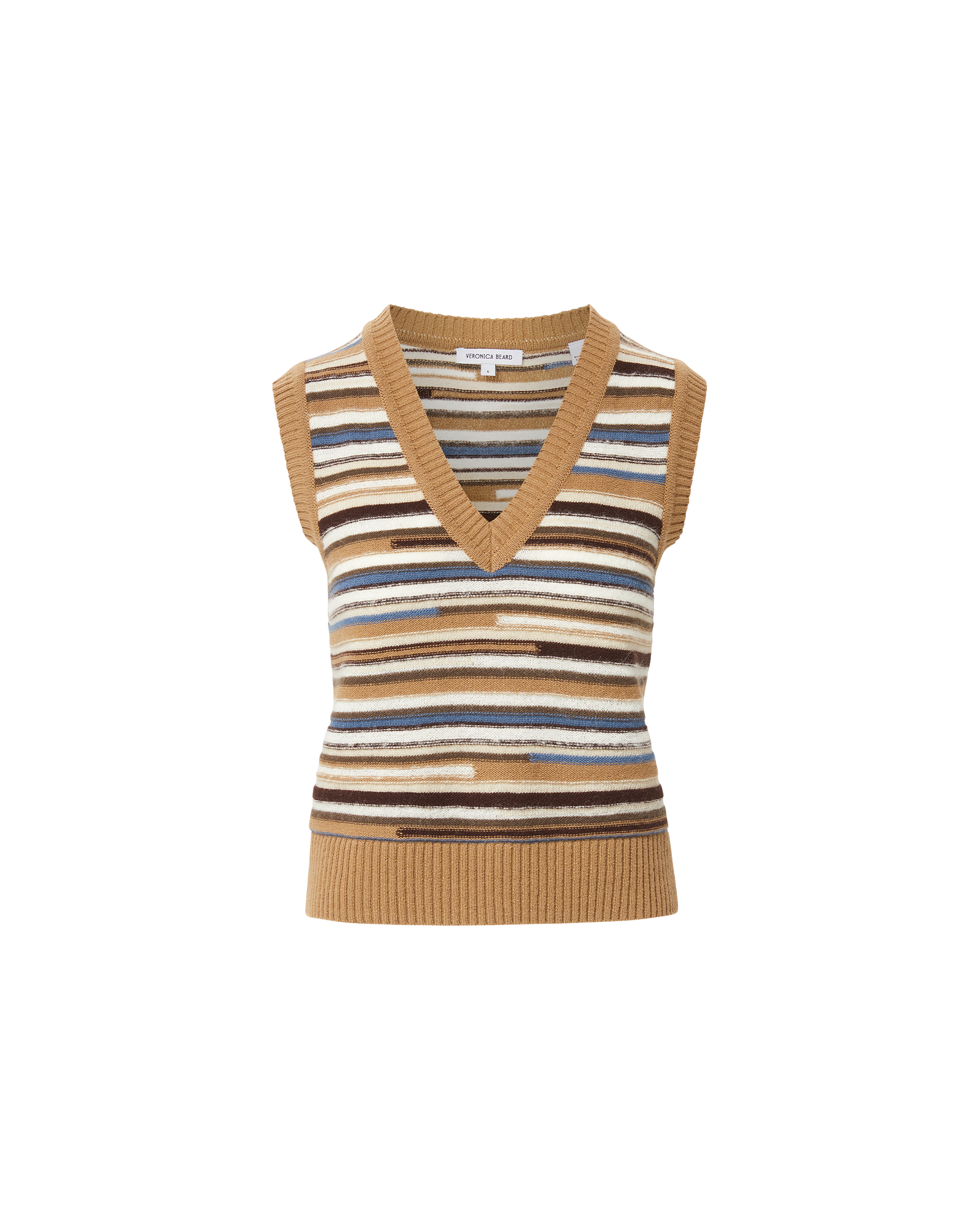 Blue & White Stripes Dark Acorn Multi Helenka Wool Sweater Vest in Brown