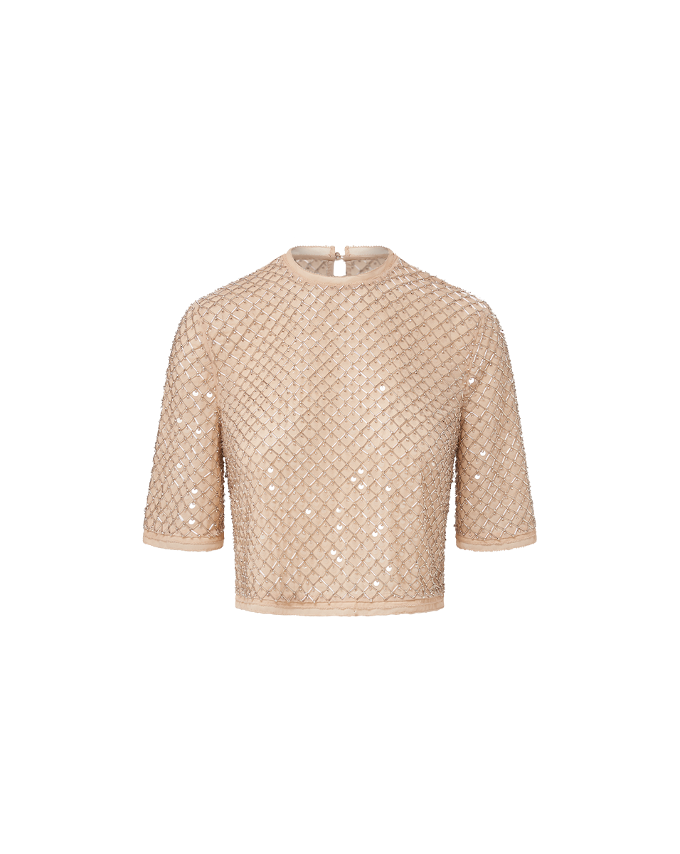Novalie Beaded Top in Stone Khaki