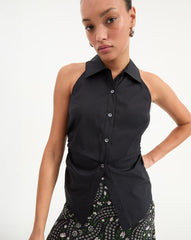 Regina Sleeveless Button Down Shirt in Black