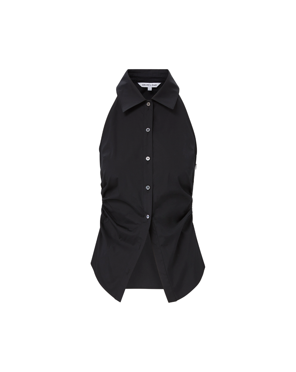 Regina Sleeveless Button Down Shirt in Black